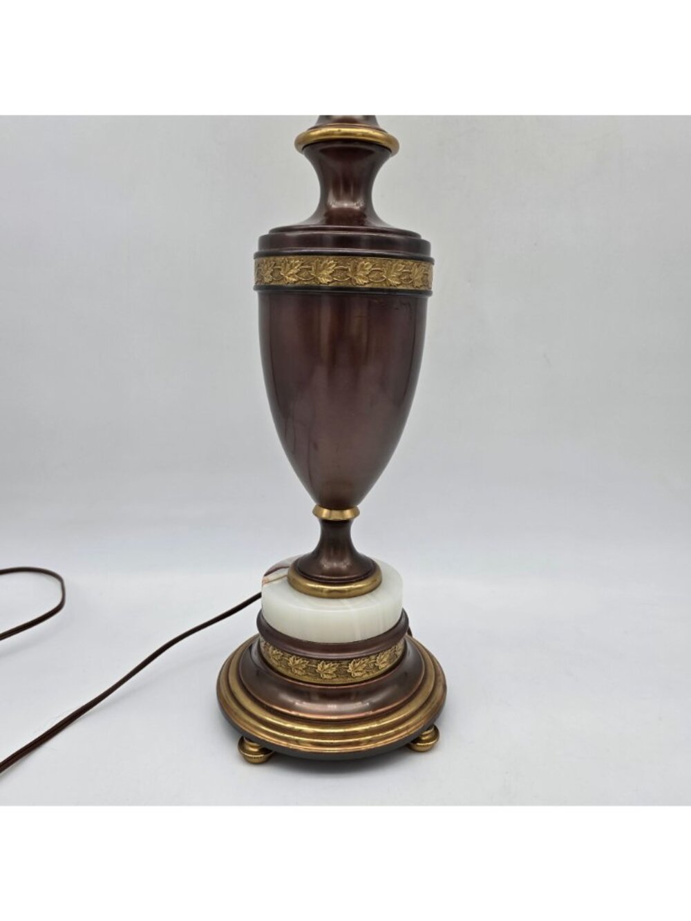 Mid Century Brass Marble Urn Torchiere Table Lamp Milk Glass Shade 25.5" - Picture 12 of 16